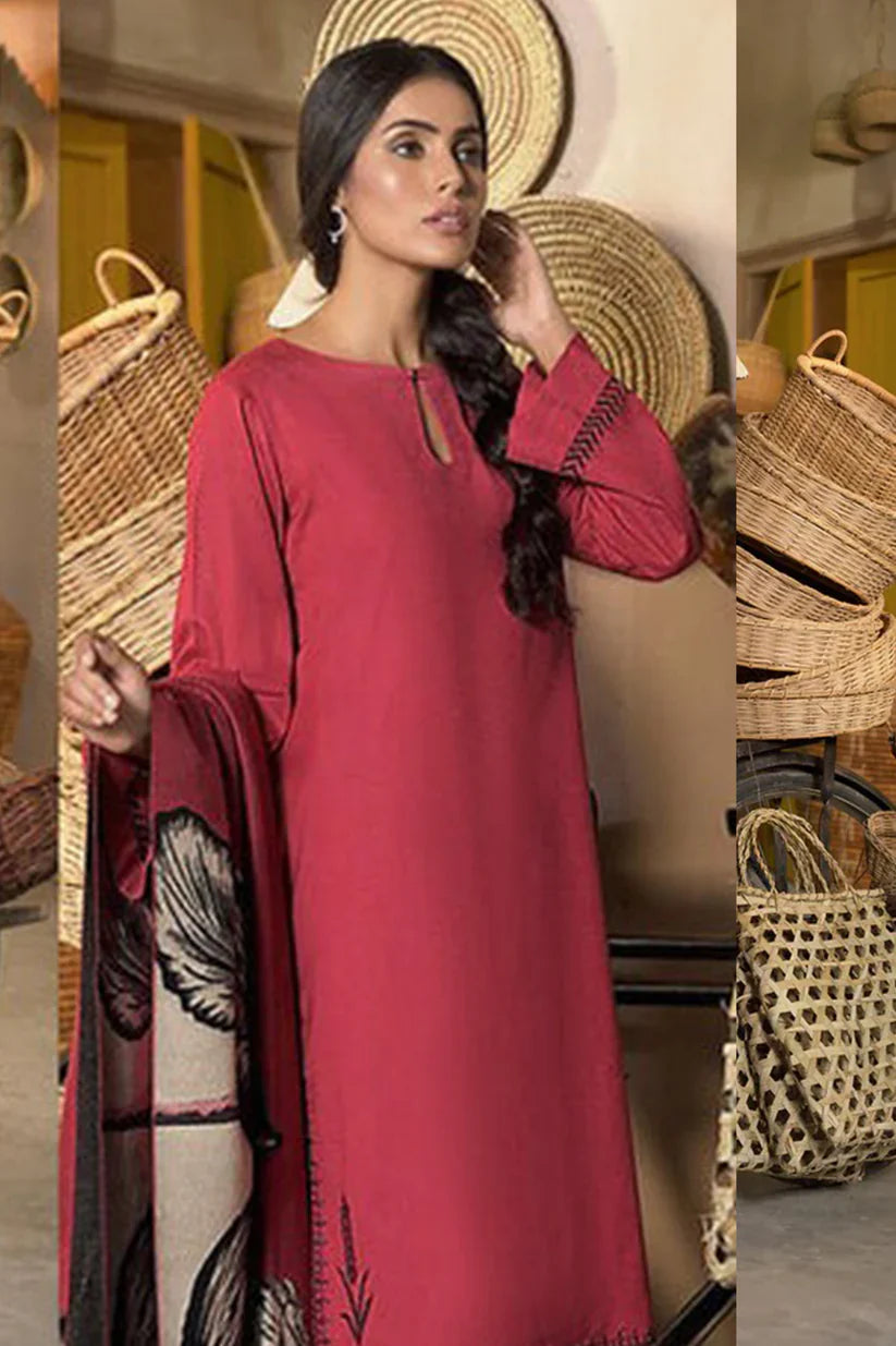 CF813-Winter 3 Piece Dhanak Suit with digital printed wool shawll