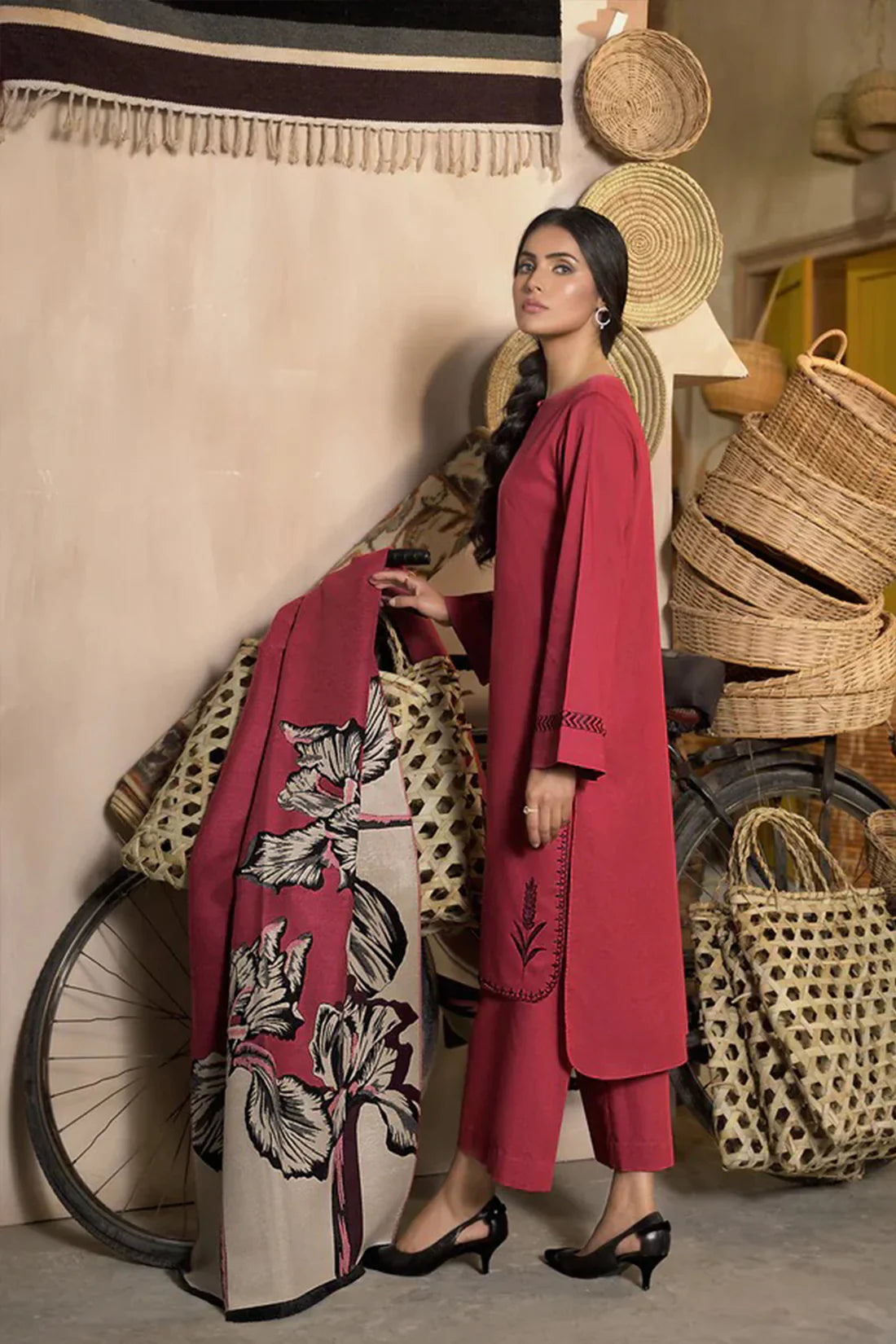 CF813-Winter 3 Piece Dhanak Suit with digital printed wool shawll