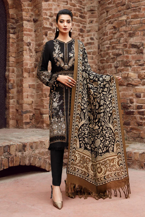 CF877-MARIA B-3PC Dhanak Embroidered suit with Printed Shawll