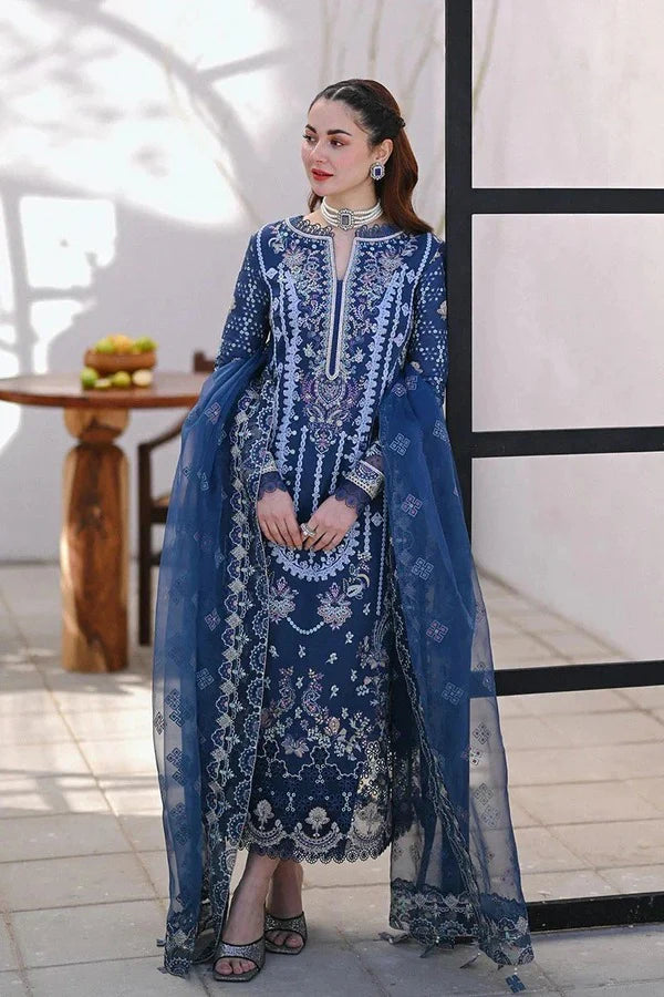 CF1306 QALAMQAR-3PC LAWN EMBROIDERED SHIRT WITH ORGANZA EMBROIDERED DUPATTA