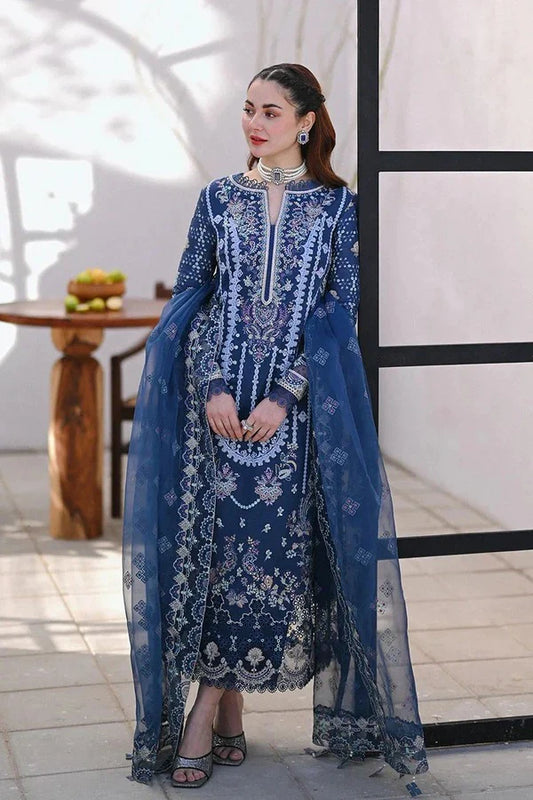 CF1306 QALAMQAR-3PC LAWN EMBROIDERED SHIRT WITH ORGANZA EMBROIDERED DUPATTA