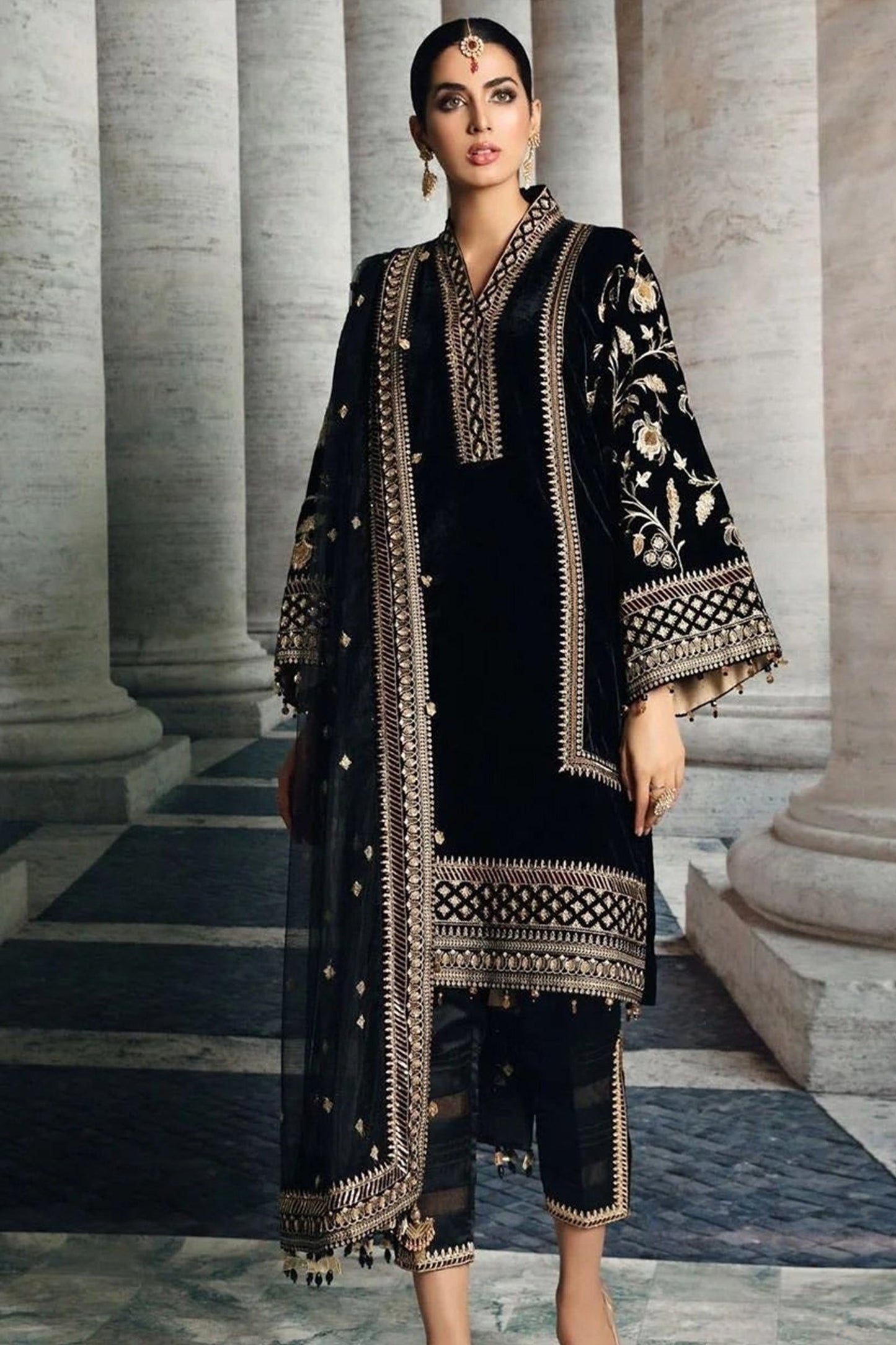 CF822-Winter Maria b Velvet Embroidered  with Embroidered duppatta Winter Collection
