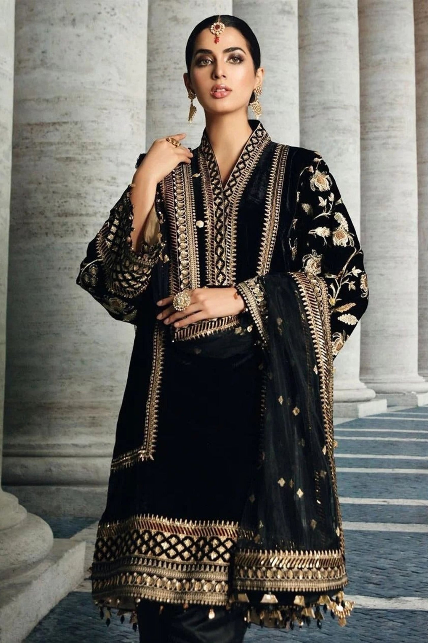 CF822-Winter Maria b Velvet Embroidered  with Embroidered duppatta Winter Collection