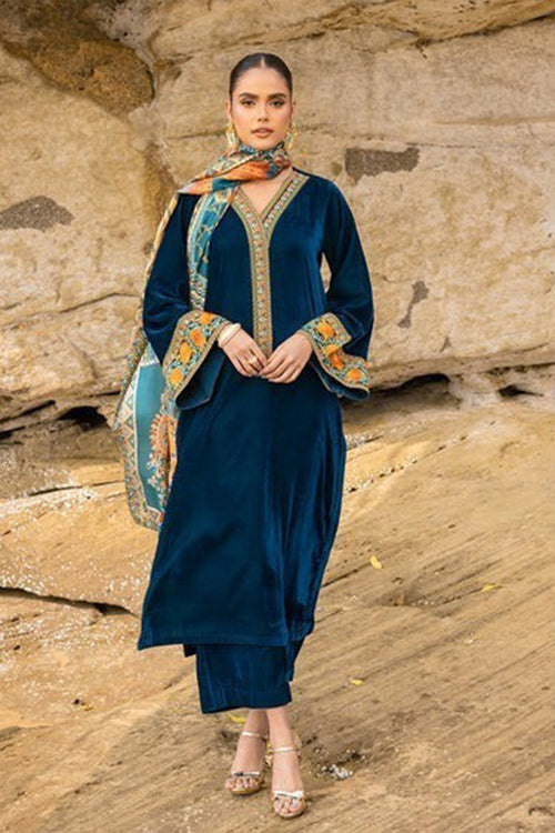 CF821-Winter Velvet Embroidered printed duppatta Winter Collection