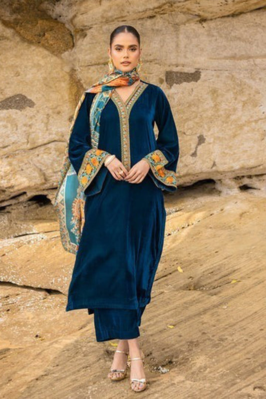 CF821-Winter Velvet Embroidered printed duppatta Winter Collection