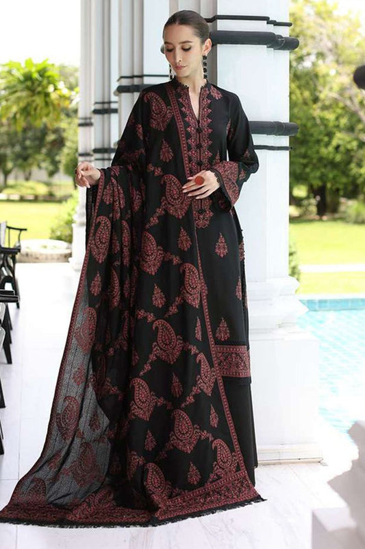CF823-Maria b-3PC Dhanak Embroidered suit with Printed Shawll