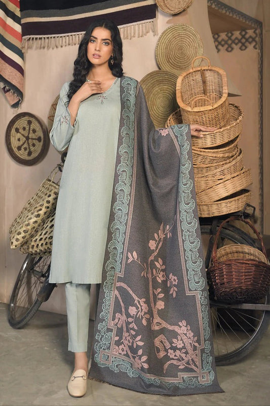 CF809-Winter 3 Piece Dhanak Suit with digital printed wool shawll
