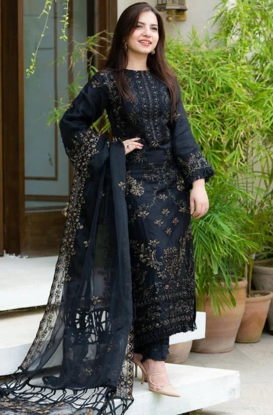 CF515-WINTER NISA - 3PC Khaddar Dhanak Embroidered Shirt With Chiffon Embroidered Dupatta