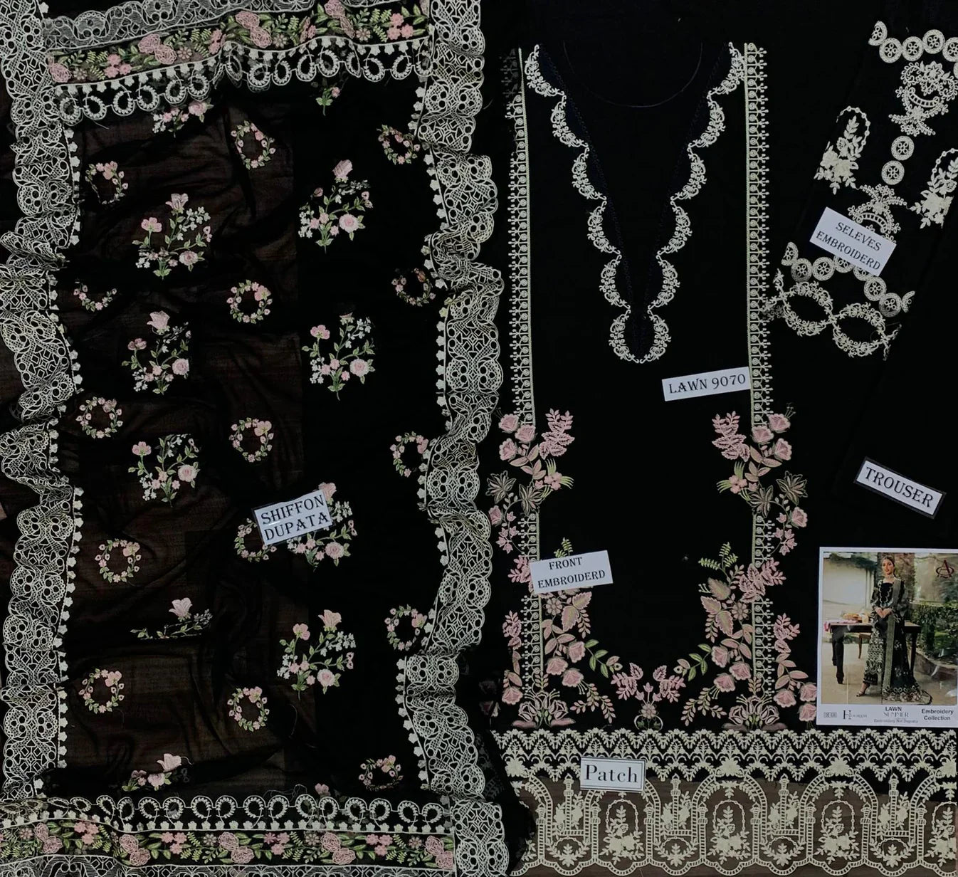 CF1301 Luxury 3PC Lawn Unstitched Summer Dress With Emb Chiffon Dupatta -