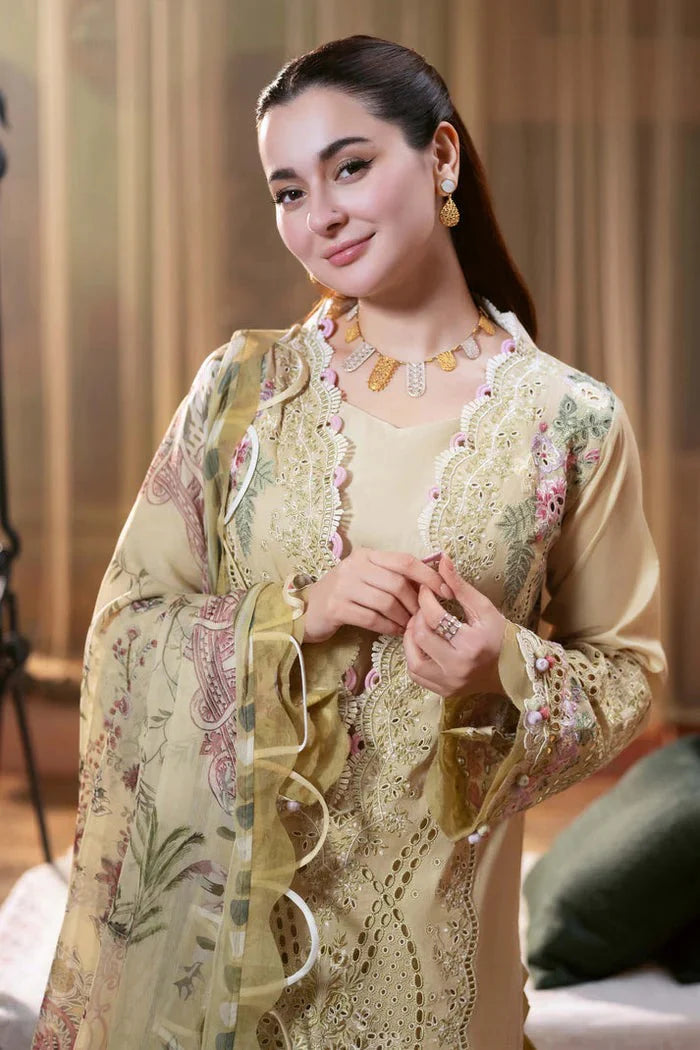 CF1304 JADE-3PC LAWN CHIKANKARI EMB SHIRT WITH CHIFFON PRINTED DUPATTA