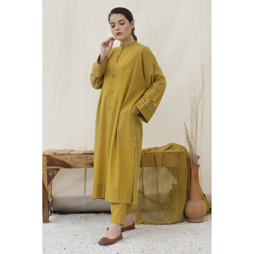 CF777-SUMMER 3PC Lawn Embroidered Shirt With organza Embroidered Dupatta