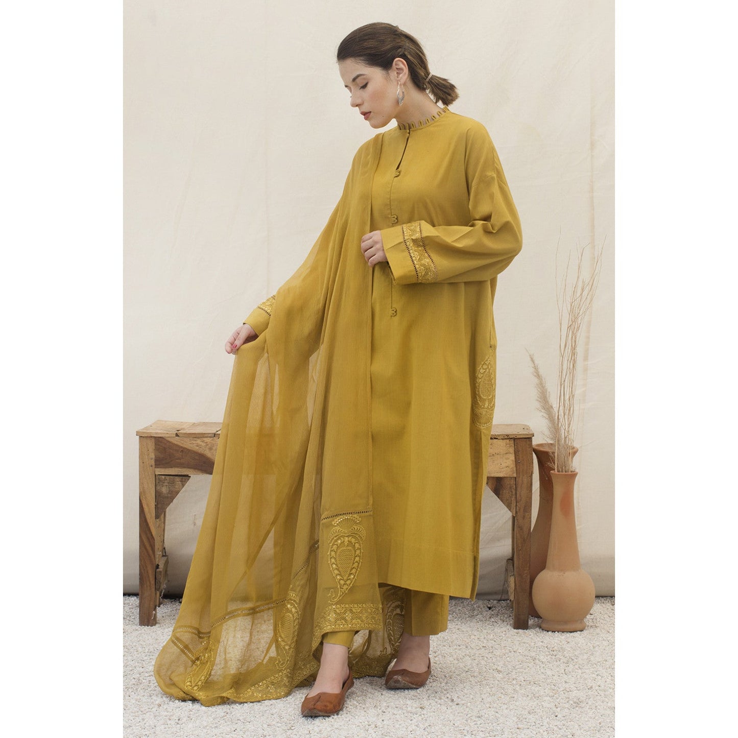 CF777-SUMMER 3PC Lawn Embroidered Shirt With organza Embroidered Dupatta