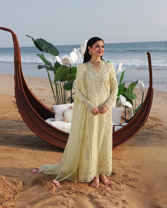 CF1313  Summer -3PC LAWN CHIKANKARI EMB SHIRT WITH CHIFFON EMB DUPATTA