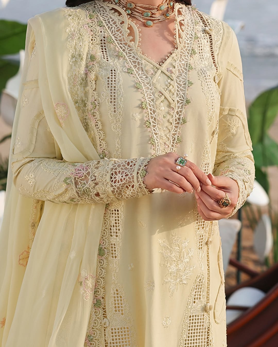 CF1313  Summer -3PC LAWN CHIKANKARI EMB SHIRT WITH CHIFFON EMB DUPATTA