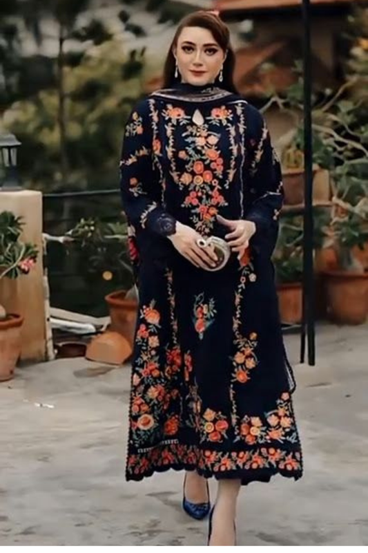 CF1251 UNSTITCHED WINTER BATIK-3PC DHANAK EMBROIDERED SHIRT WITH COURTRAI PRINTED SHAWL Regular