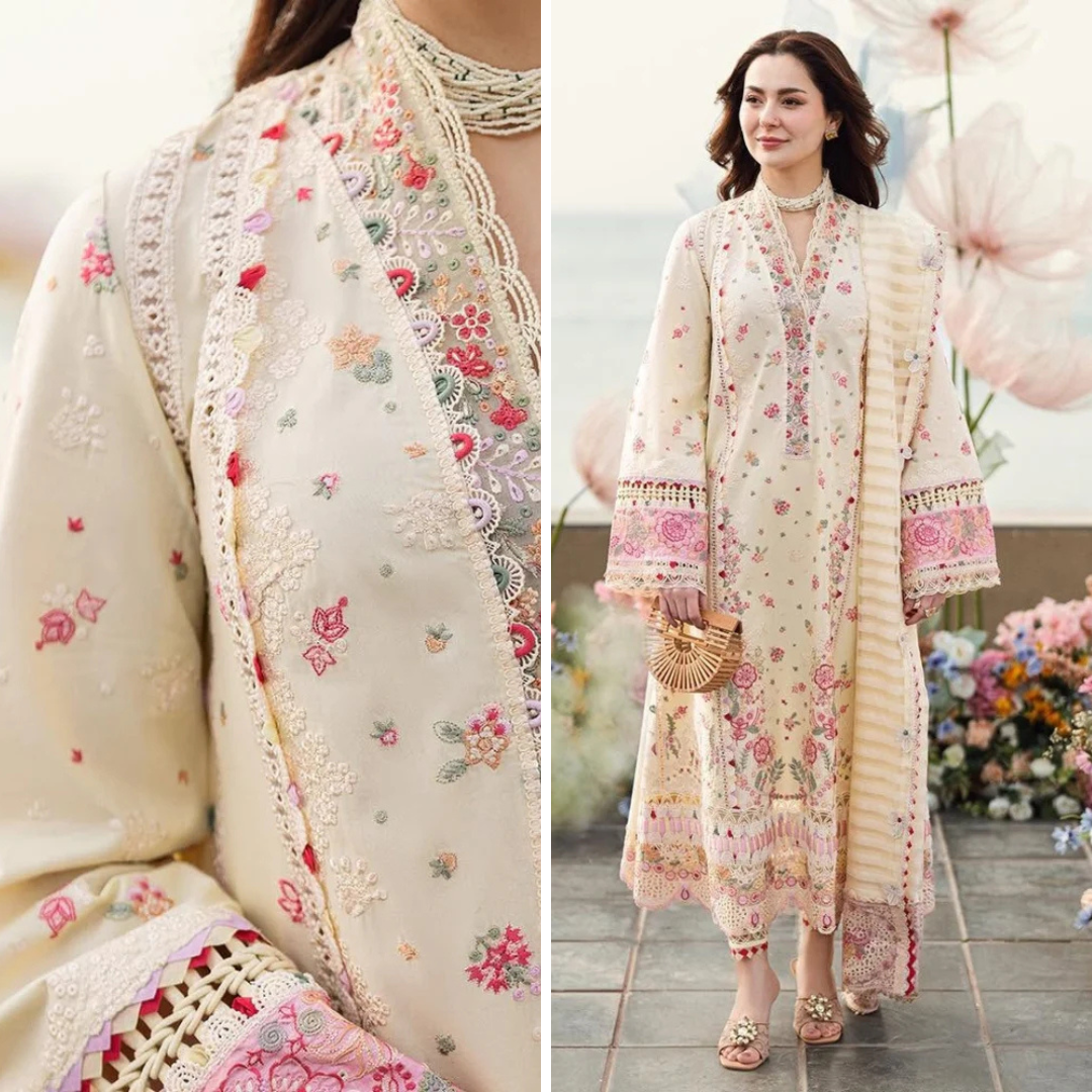 CF1052 - Qalamkaar 3PC Unstitched Lawn Embroidered Chicken Kari
