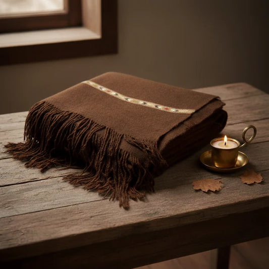 CF14-Chitrali Camel 100% Natural Organic Wool Shawl Brunette