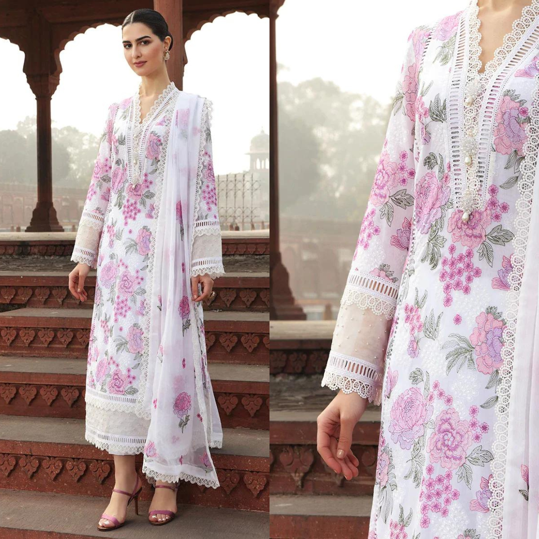 CF019-Bareeze -Embroided 3pc lawn dress with embroidered chiffon dupatta