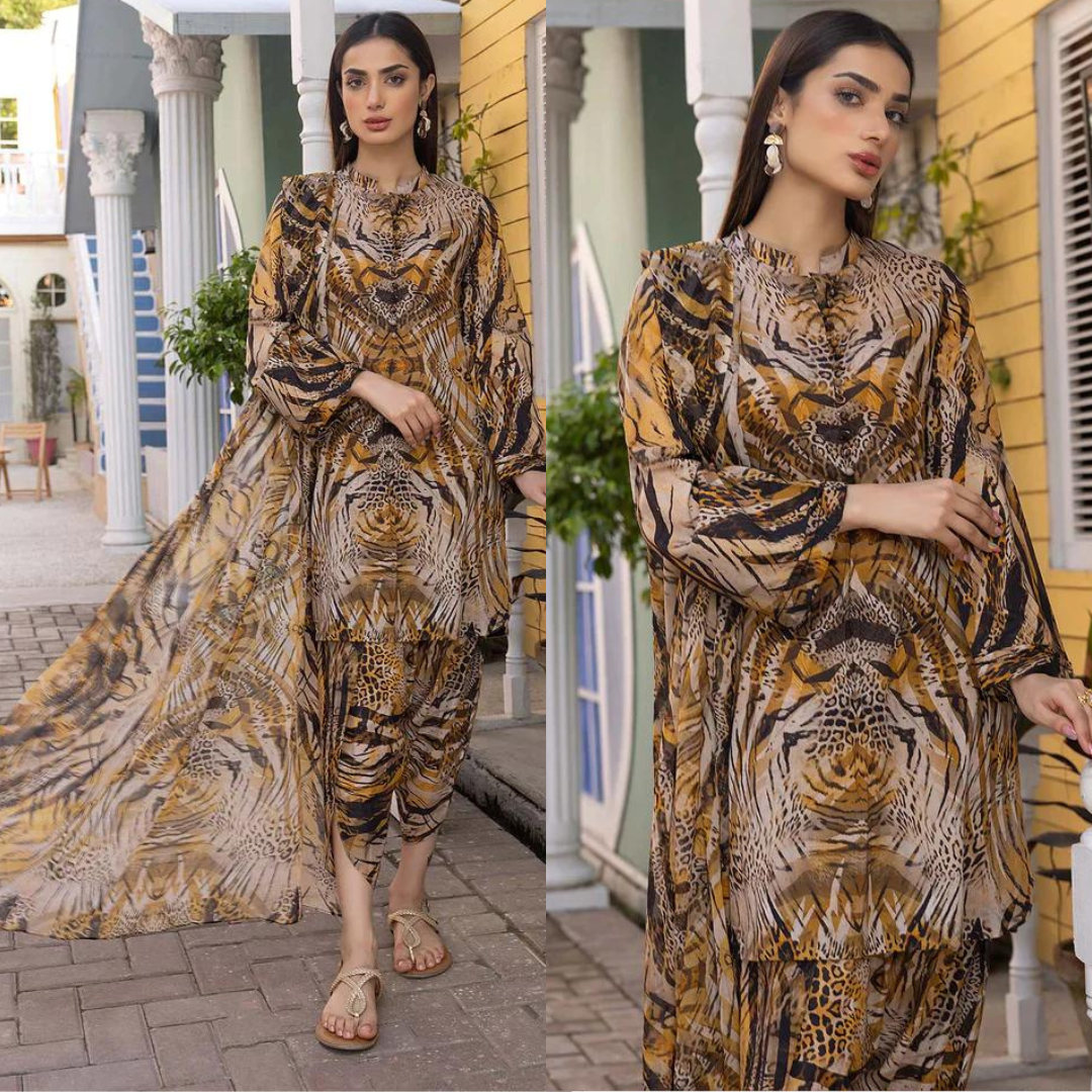 CF285-3Pc Digital Printed Lawn Shirt With Printed Lawn Trouser and Chiffon Dupatta