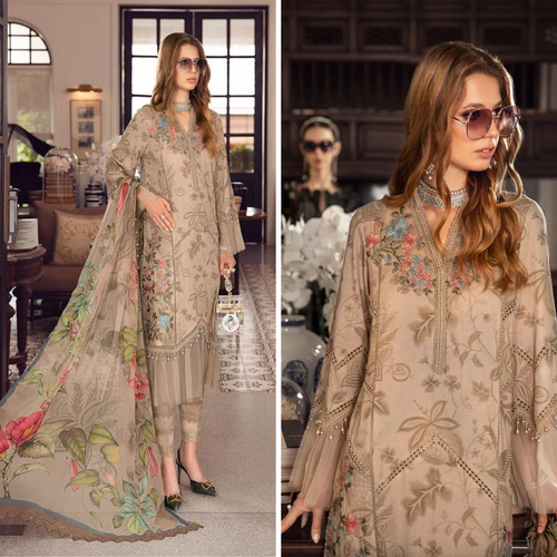 CF750-SUMMER 3PC Lawn Embroidered Shirt With Printed Organza  Dupatta