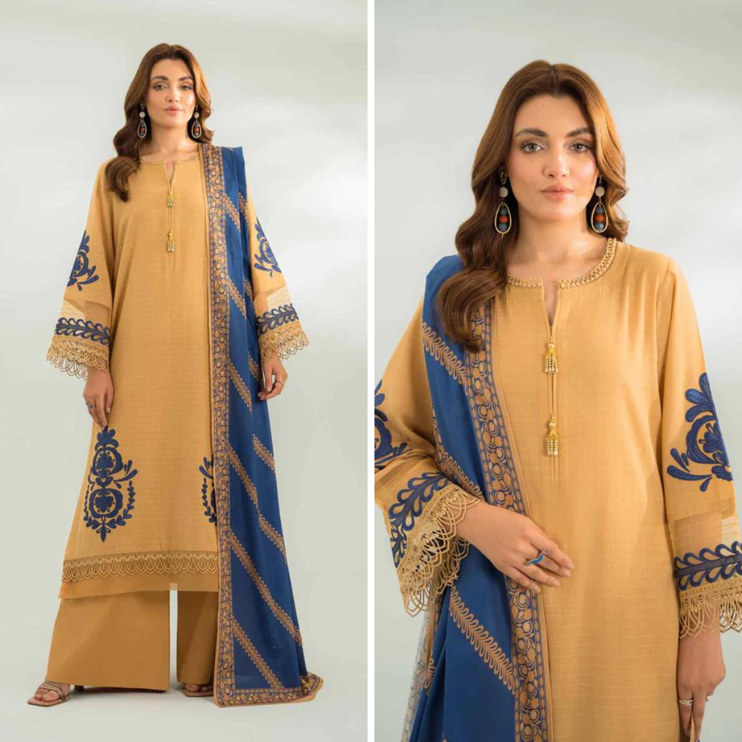 CF751-SUMMER 3PC Lawn Embroidered Shirt With Chiffon Embroidered Dupatta