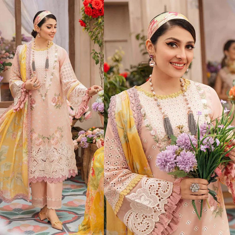 CF079-MUSHQ 3PC EMBROIDERED LAWN SUIT WITH PRINTED SILK DUPATTA