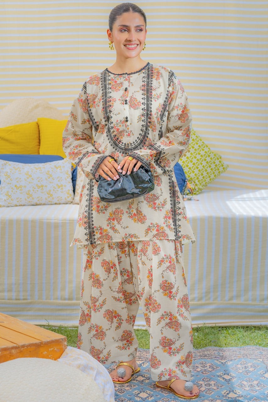 CF1070 -2Pc SUMMER 3Pc Digital Printed SWISS Lawn Shirt With Printed SWISS Lawn  Trouser