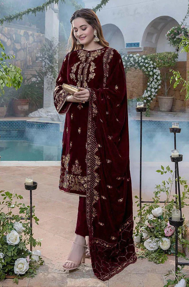 CF401-WINTER Embroidered Velvet Three piece With Velvet Shawl Winter Collection