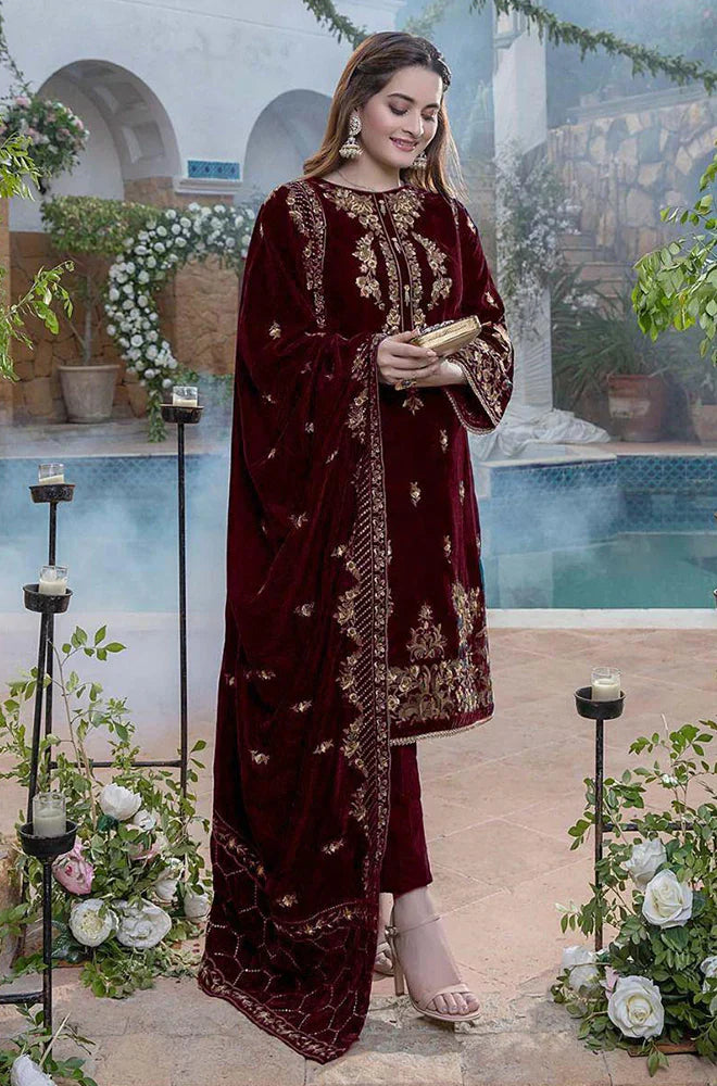 CF401-WINTER Embroidered Velvet Three piece With Velvet Shawl Winter Collection