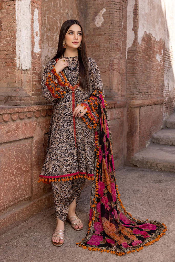 CF206-3PC Lawn Printed Shirt With Patches & Bamber Chiffon Printed Dupatta
