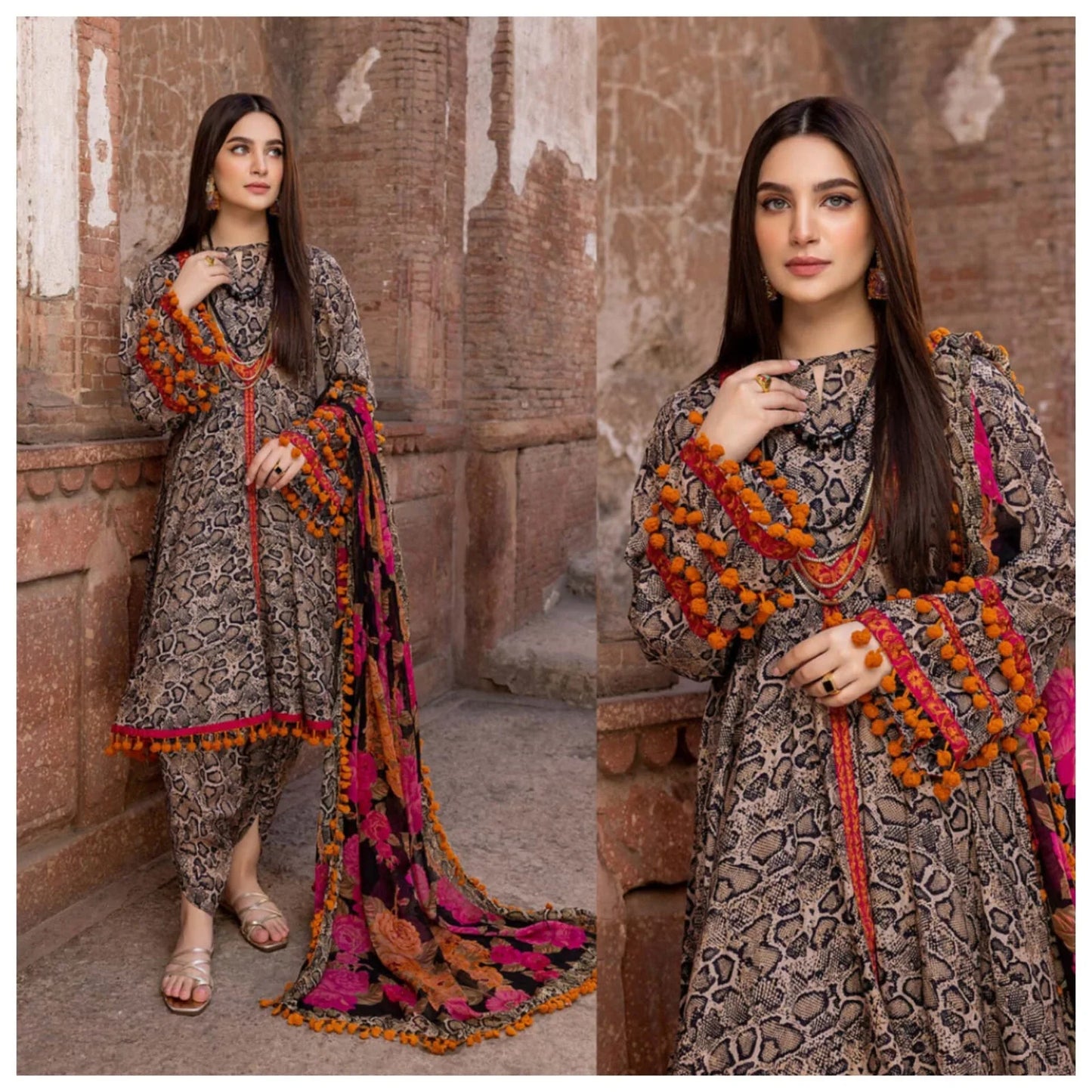 CF206-3PC Lawn Printed Shirt With Patches & Bamber Chiffon Printed Dupatta