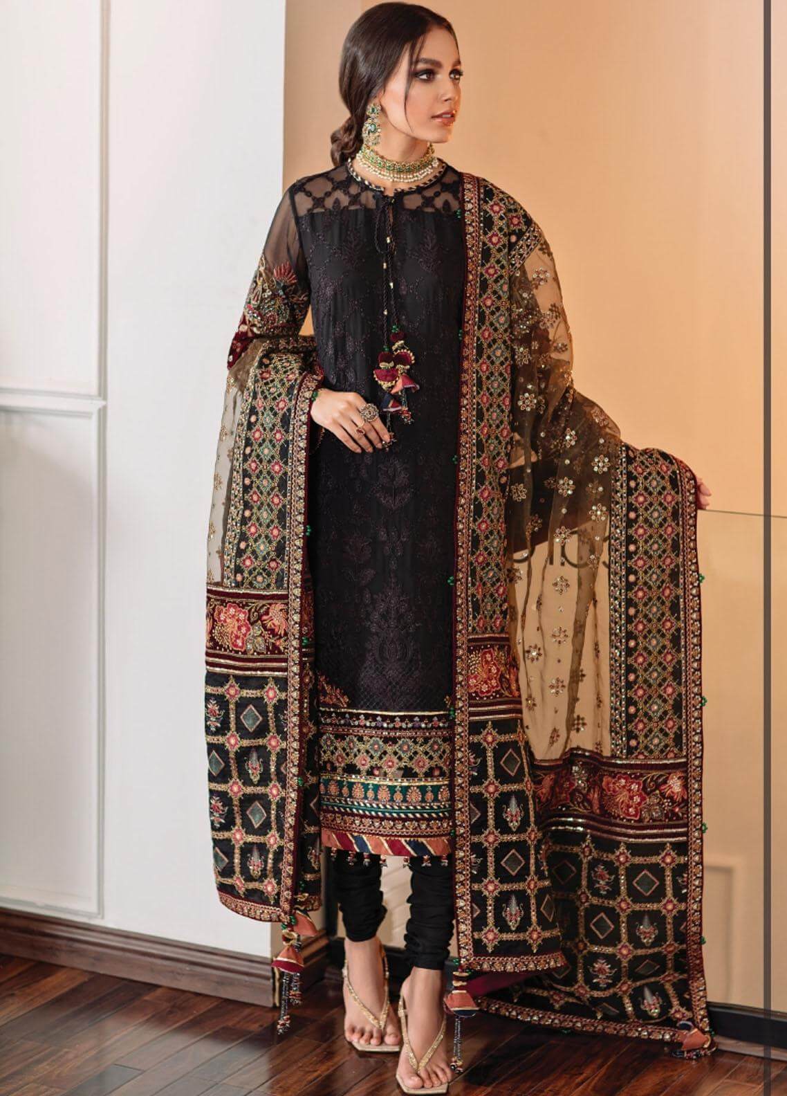 CF133-3 Piece Unstitched Heavy Embroidered Lawn Suit With Heavy Embroidered Organza Dupatta