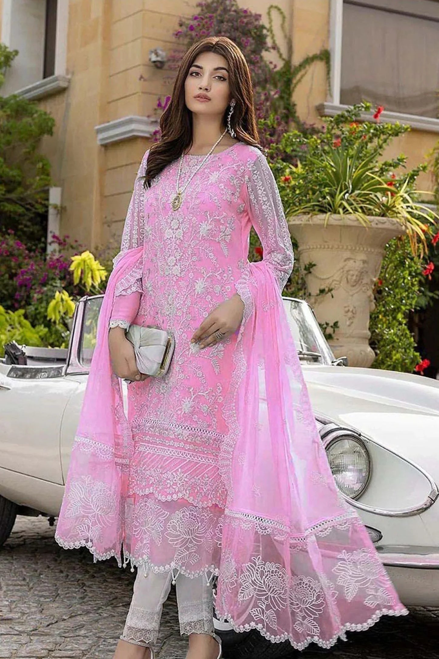 CF107- WINTER AZURE -Embroidered 3pc organza dress with organza duppata