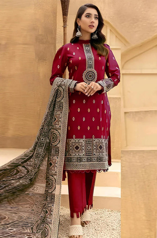 CF425-WINTER 3Pc Stuff Dhannak suit heavy Embroidery